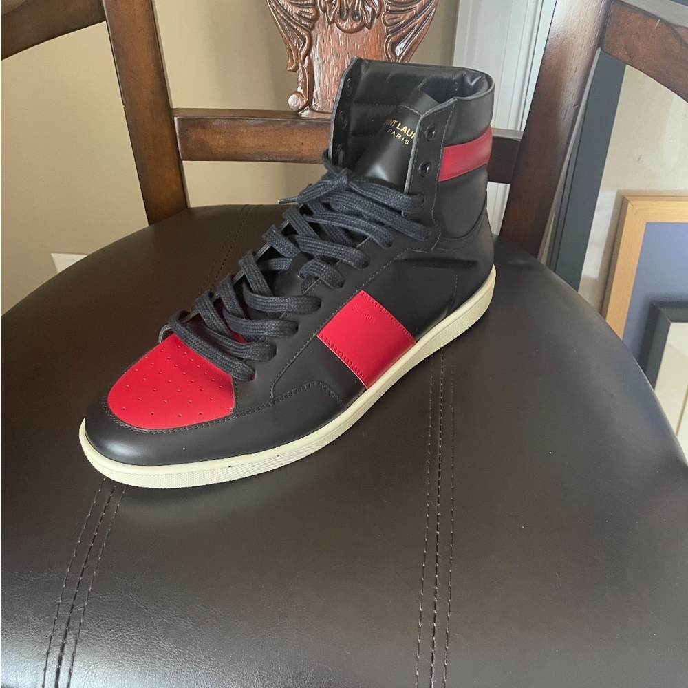 Saint Laurent Black and Red High-Top Sneakers